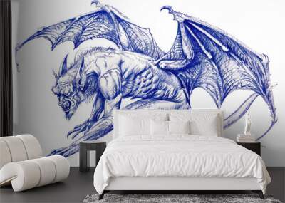 PNG Vintage drawing Gargoyle gargoyle sketch paper Wall mural