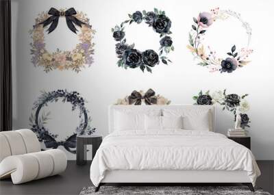 PNG watercolor flower frame element set, transparent background Wall mural