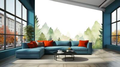 PNG Watercolor forest border vegetation rainforest landscape. Wall mural