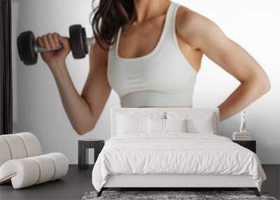 PNG Woman exercising with dumbbell smiling Wall mural