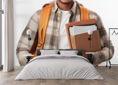 PNG Young black man backpack standing smiling. Wall mural