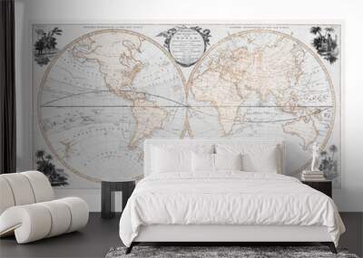 Pocket world map vintage illustration wall art print and poster design remix from original artwork. Wall mural