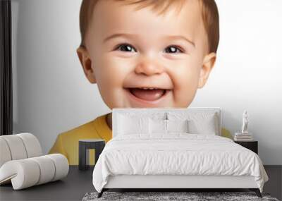 Portrait of a cute *baby* with surprised expression, isolated on a color background natural light --style raw --ar 3:2 Wall mural