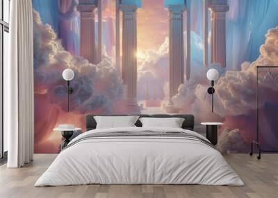 Product podium with fantasy nature architecture spirituality. Wall mural