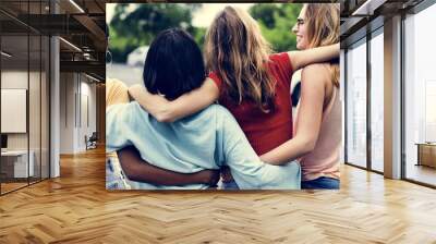 Rear view of a group of diverse woman friends walking together Wall mural