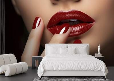 Red nails manicure and lipstick Wall mural