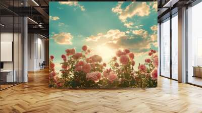 Roses in the garden rose sky sun. Wall mural