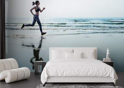 Run Sea Sand Sport Sprint Relax Exercise Beach Concept Wall mural