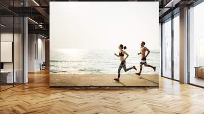 Running Exercise Training Healthy Lifestyle Beach Concept Wall mural