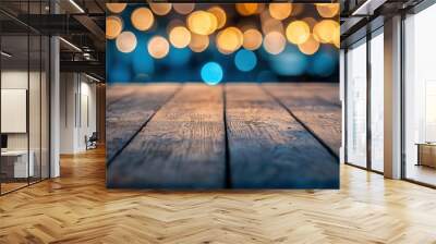 Rustic wooden table bokeh lights Wall mural