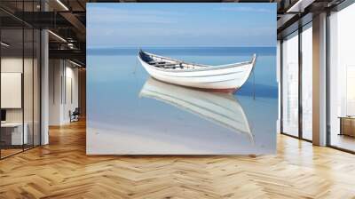 Sailboat vehicle rowboat shore. Wall mural