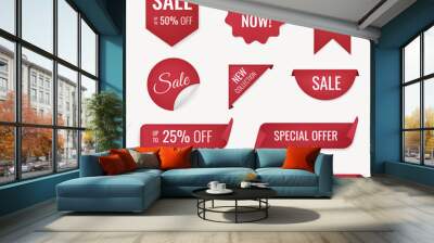 Sale banner sticker, blank vector shopping clipart set Wall mural