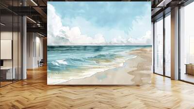 Sea and sand in style pen water art landscape. Wall mural