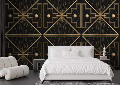 Seamless art deco geometric patterns on dark background Wall mural