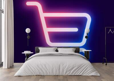 Shopping cart pink icon vector for social media app neon style Wall mural