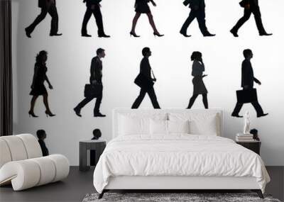 silhouette group of people in a row Wall mural