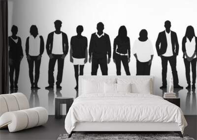 silhouettes group of casual people in a row Wall mural