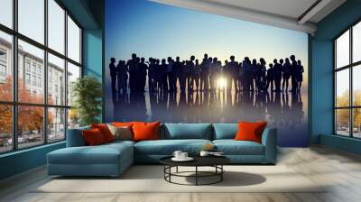 Silhouettes of Business People Gathering Outdoors Wall mural