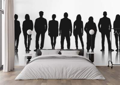 Silhouettes of Diverse Casual People in a Row Concept Wall mural