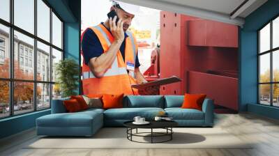 Single Working Man Outdoors Construction Concept Wall mural