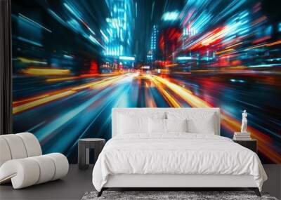 Speed light effect lights cityscape urban. Wall mural