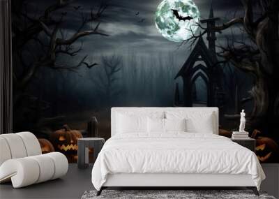 Spooky Halloween night scene Wall mural