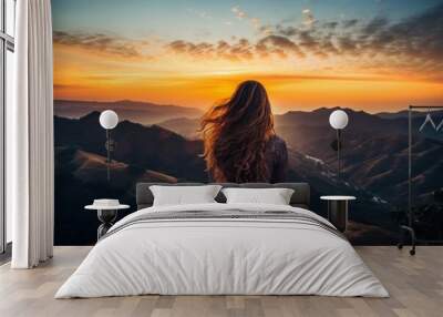 Sunset landscape mountain sunlight. Wall mural