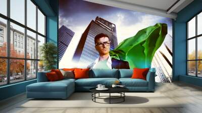 superhero businessman strength cityscape leader concept Wall mural