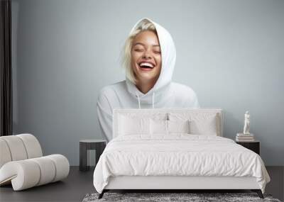 Sweatshirt laughing white happy. Wall mural