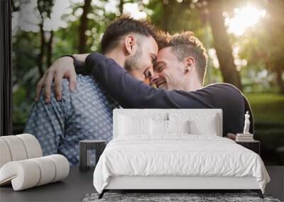 Sweet gay male couple close together Wall mural