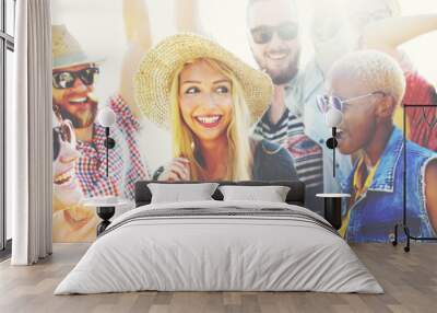 Teenagers Friends Beach Party Happiness Concept Wall mural