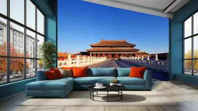 the enchanting forbidden city in beijing in the early morning sunlight. Wall mural