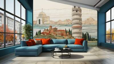 The leaning tower of pisa architecture building drawing. Wall mural