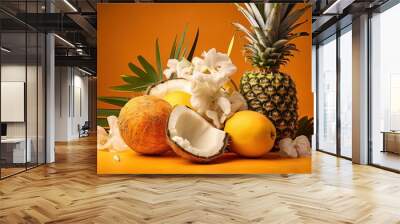 Tropical fruits pineapple yellow plant. Wall mural