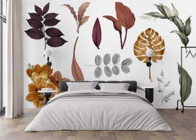 Tropical leaves collection vector set Wall mural