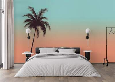 Tropical palm tree outdoors horizon sunset. Wall mural