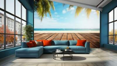 Tropical summer beach wood backgrounds outdoors. Wall mural