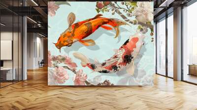 Two Japanese Koi fish swimming Wall mural