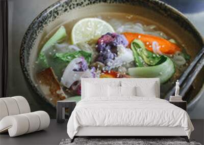 Vegan noodle soup with tofu food photography recipe idea Wall mural