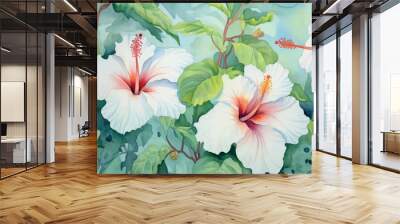 Vibrant tropical floral watercolor Wall mural