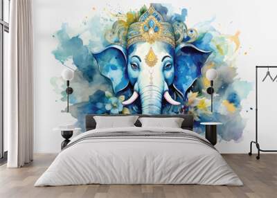 Vibrant watercolor Ganesh art Wall mural