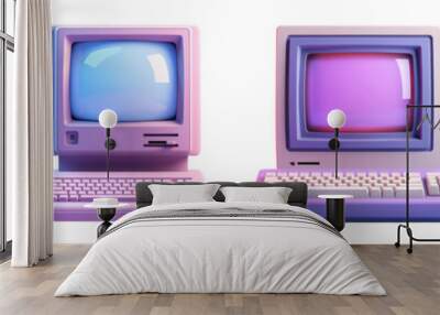 Vintage computer png element set on transparent background Wall mural