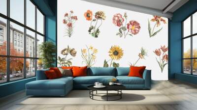 Vintage flower vector hand drawn illustration set Wall mural