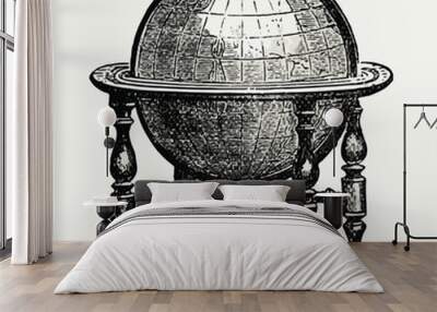 Vintage globe stand illustration Wall mural