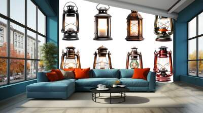 Vintage lantern png element set, transparent background Wall mural