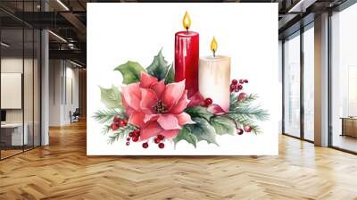 Water color christmas candle flower plant illuminated. Wall mural