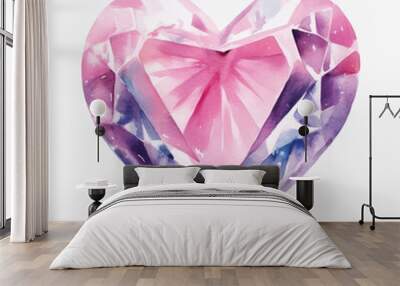 Watercolor heart-shaped gemstone illustration Wall mural