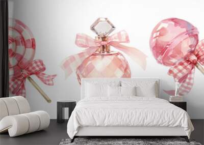 Watercolor illustration of coquette aesthetic elements png on transparent background Wall mural