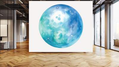 Watercolor planet blue green art Wall mural