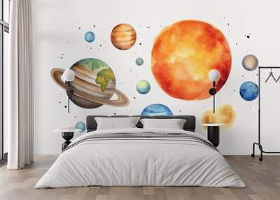 Watercolor planets solar system illustration Wall mural